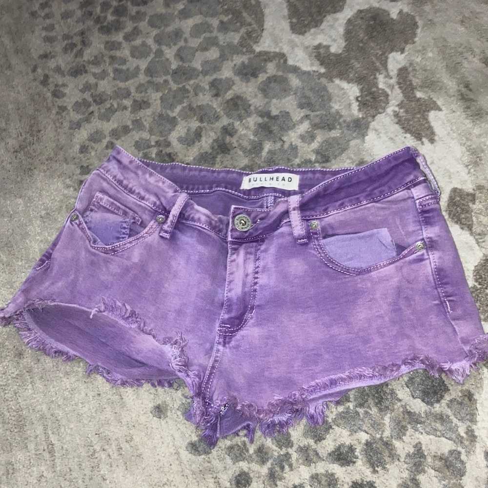 short purple denim shorts